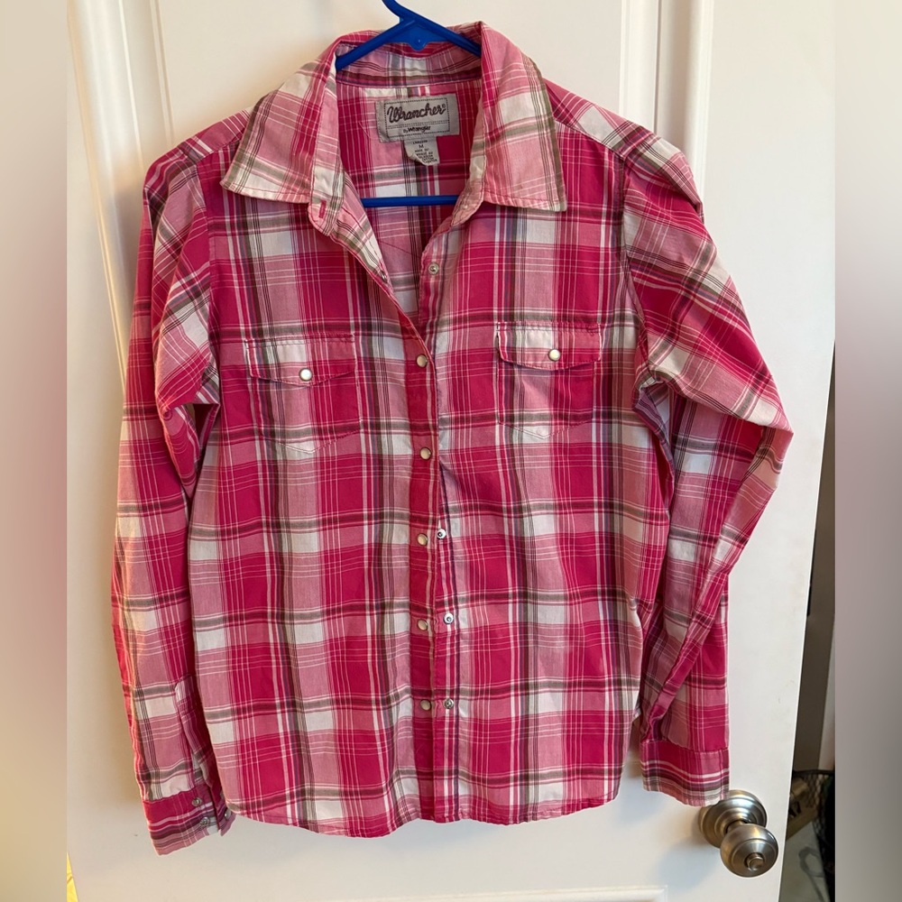 Wrancher by Wrangler pink plaid button down shirt